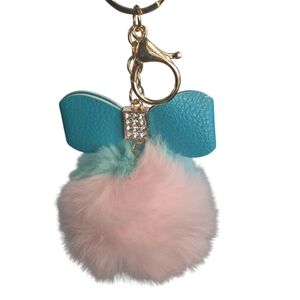 Blue and Pink Pom Pom Keychain